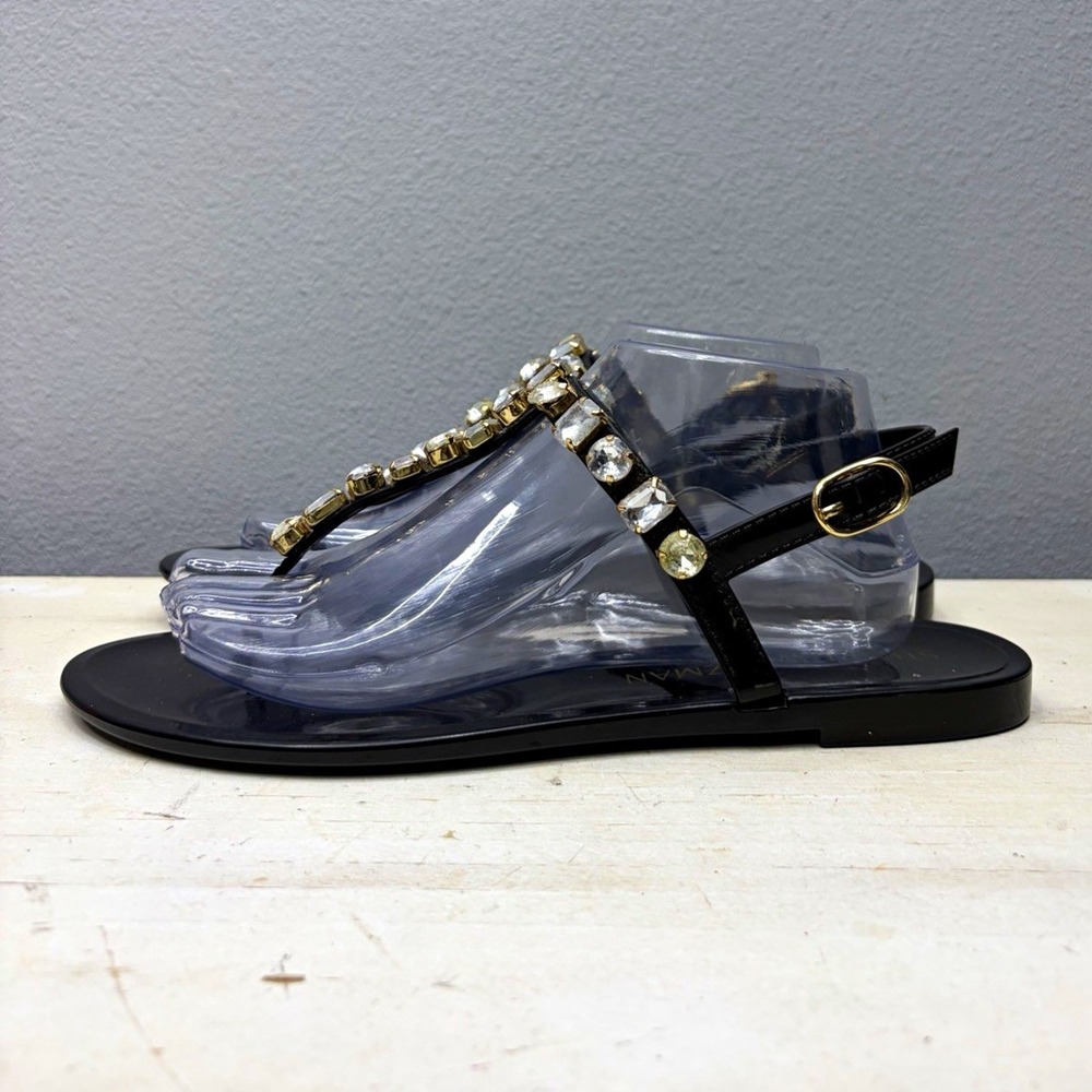 Stuart Weitzman Black Rubber Rhinestone Ankle Strap Sandals Size 10
